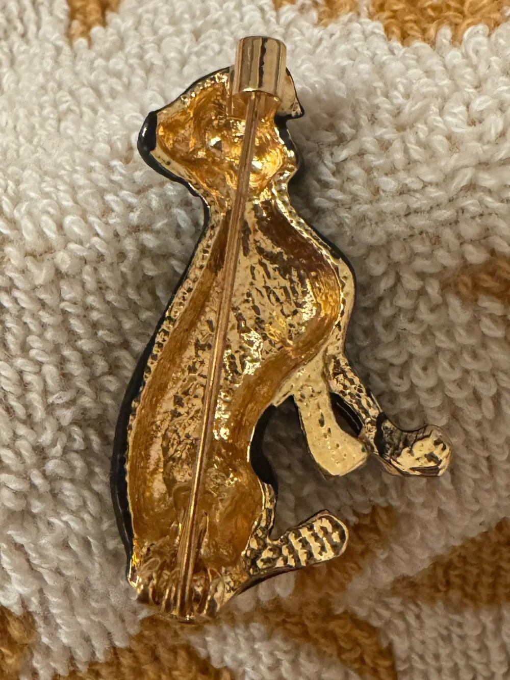 Hound Puppy Matte Black with Gold Accents w/ Crystal Green Eyes Pet Brooch